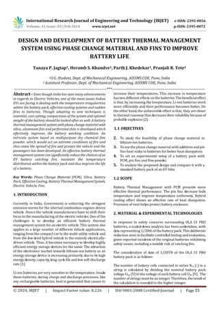 DESIGN AND DEVELOPMENT OF BATTERY THERMAL MANAGEMENT SYSTEM USING PHASE ...