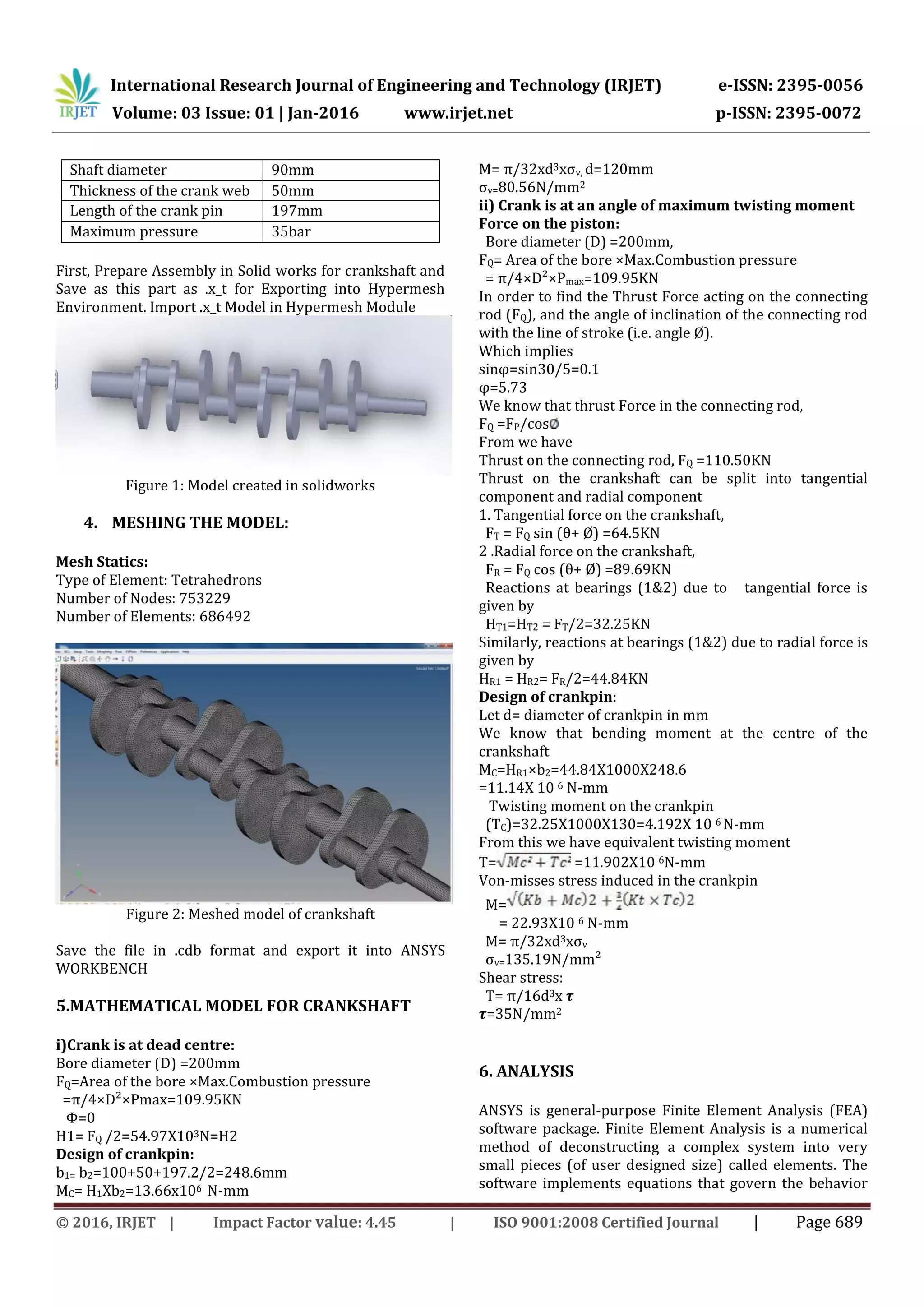 Modeling and Stress Analysis Of Crankshaft Using FEM Package ANSYS | PDF