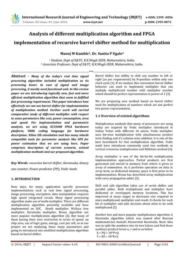 Analysis of different multiplication algorithm and FPGA implementation ...