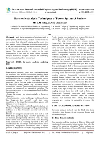 Harmonic Analysis Techniques of Power System-A Review | PDF