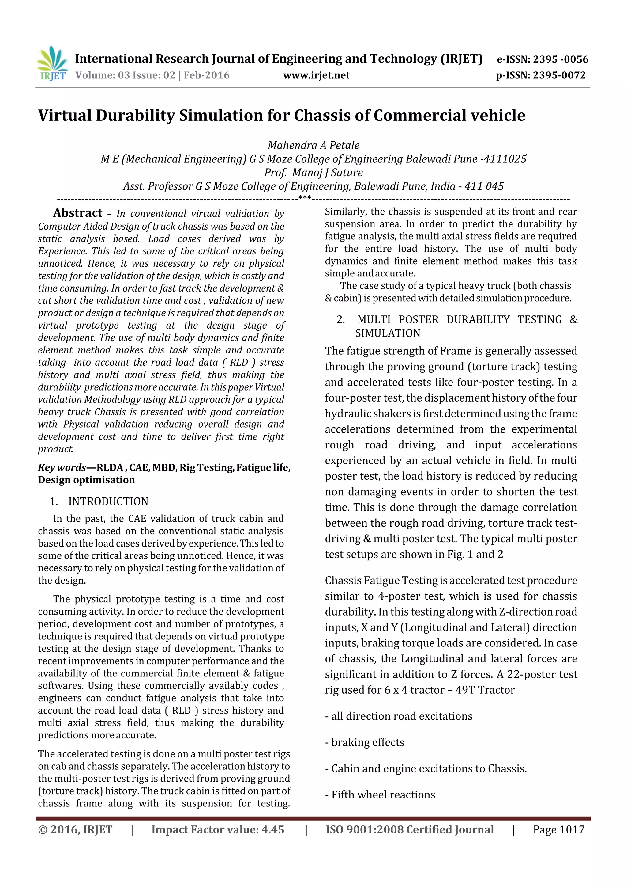 Virtual Durability Simulation for Chassis of Commercial vehicle | PDF