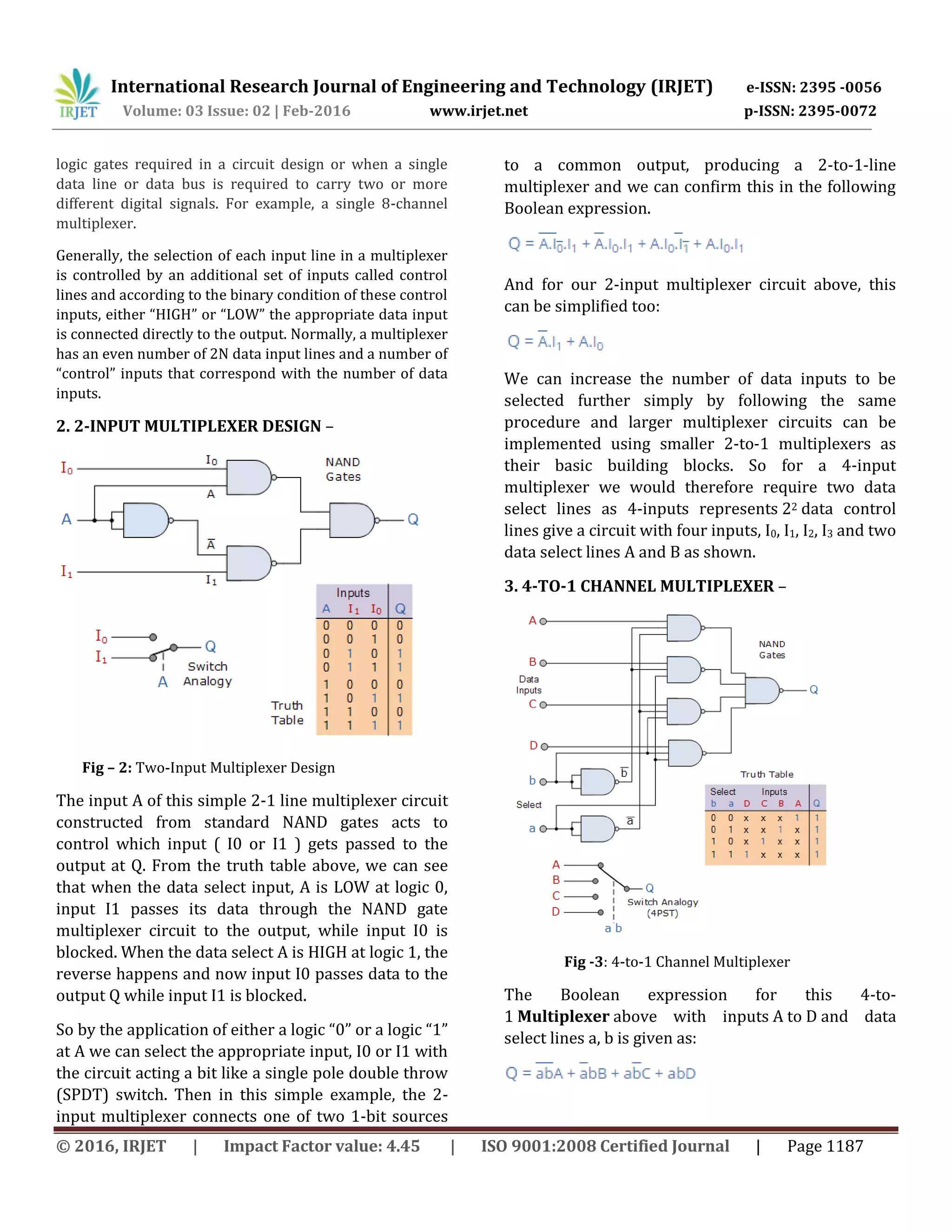 Design and Implementation of Boolean Functions using Multiplexer and ...