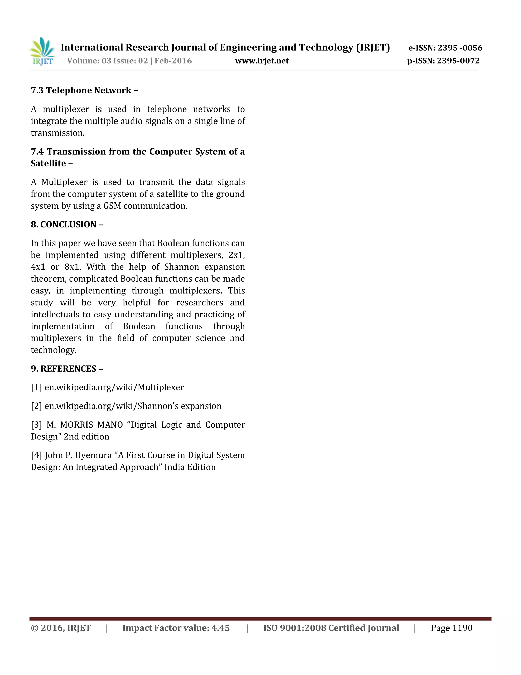 Design and Implementation of Boolean Functions using Multiplexer and ...