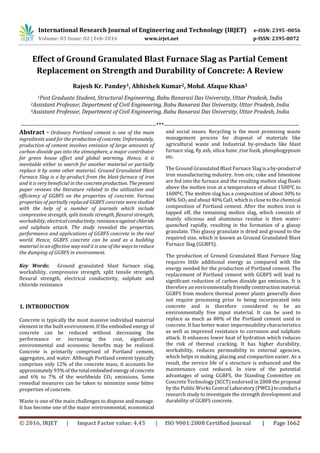 Effect of Ground Granulated Blast Furnace Slag as Partial Cement ...