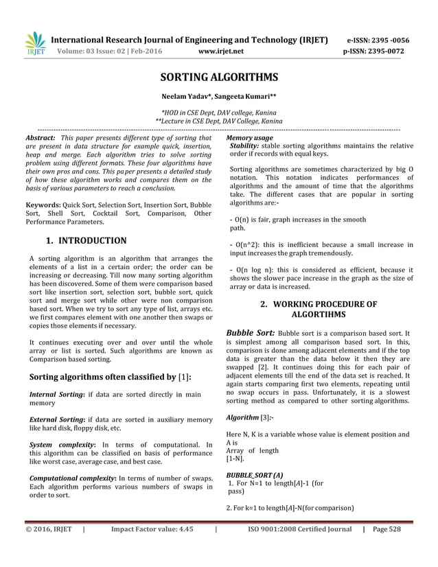Sorting Algorithms | PDF