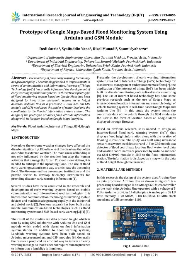 Prototype of Google Maps-Based Flood Monitoring System using Arduino ...