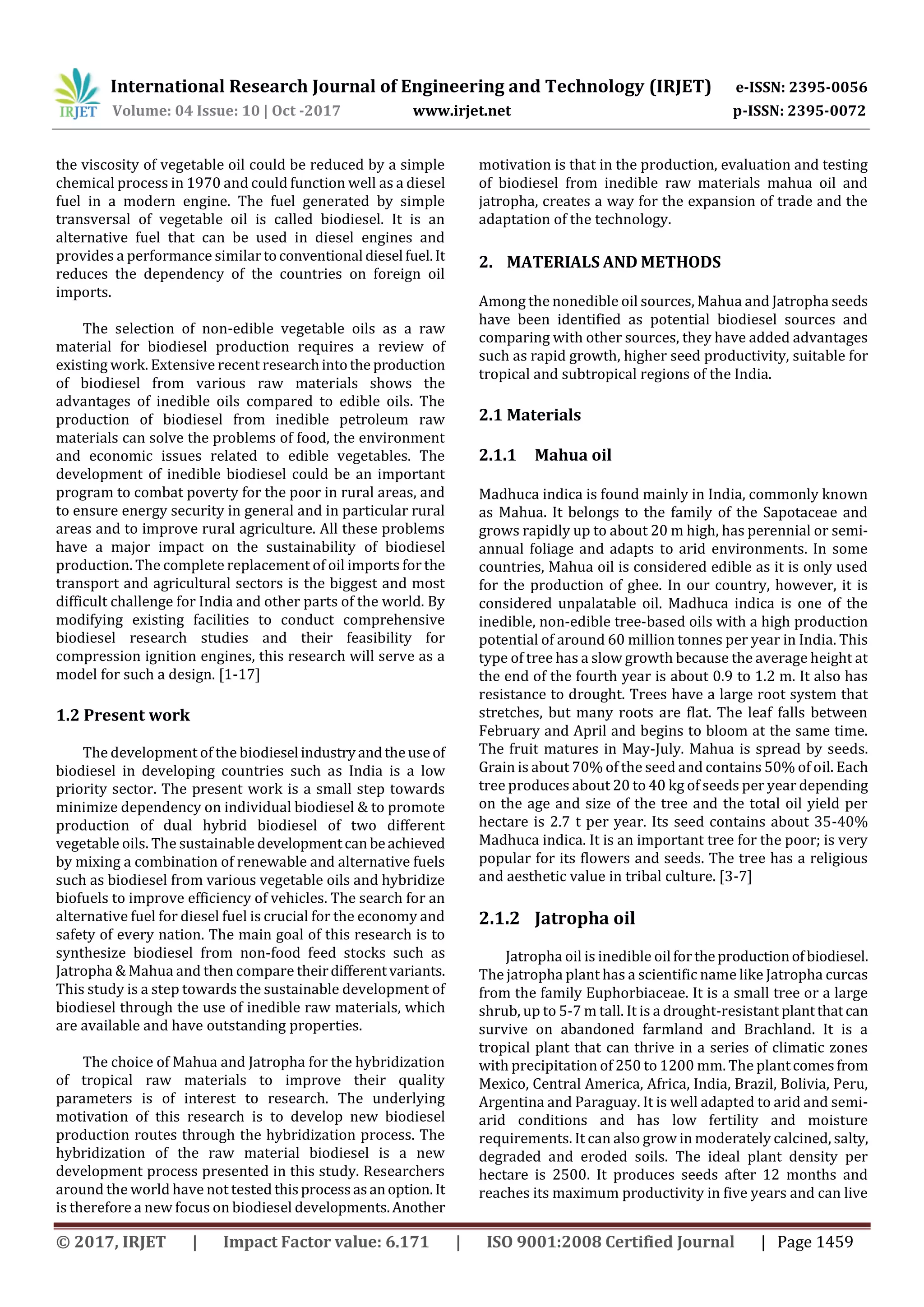 Comparative Analysis of CI Engine Fuelled with Mahua oil & Jatropha oil ...