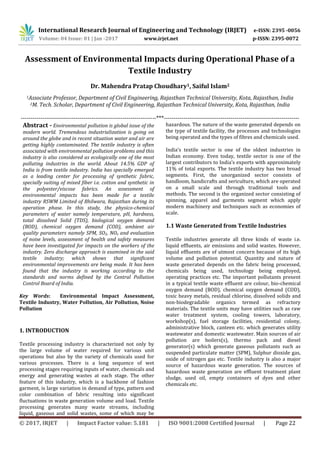 Assessment of Environmental Impacts during Operational Phase of a ...