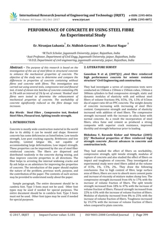 Performance of Concrete by using Steel Fibre an Experimental Study | PDF