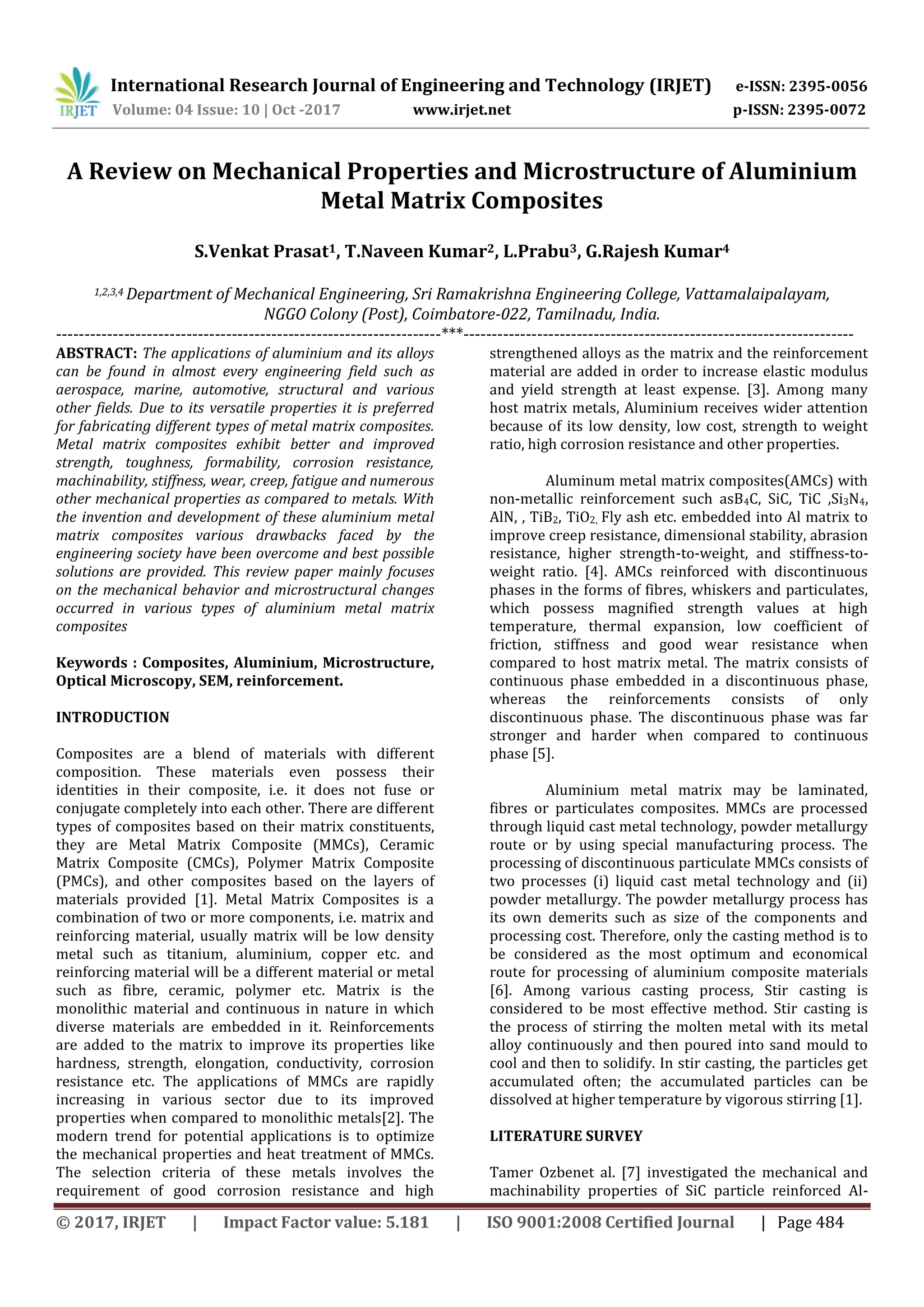 A Review on Mechanical Properties and Microstructure of Aluminium Metal ...