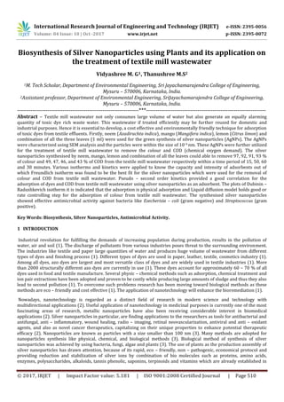 Biosynthesis of Silver Nanoparticles using Plants and its Application ...