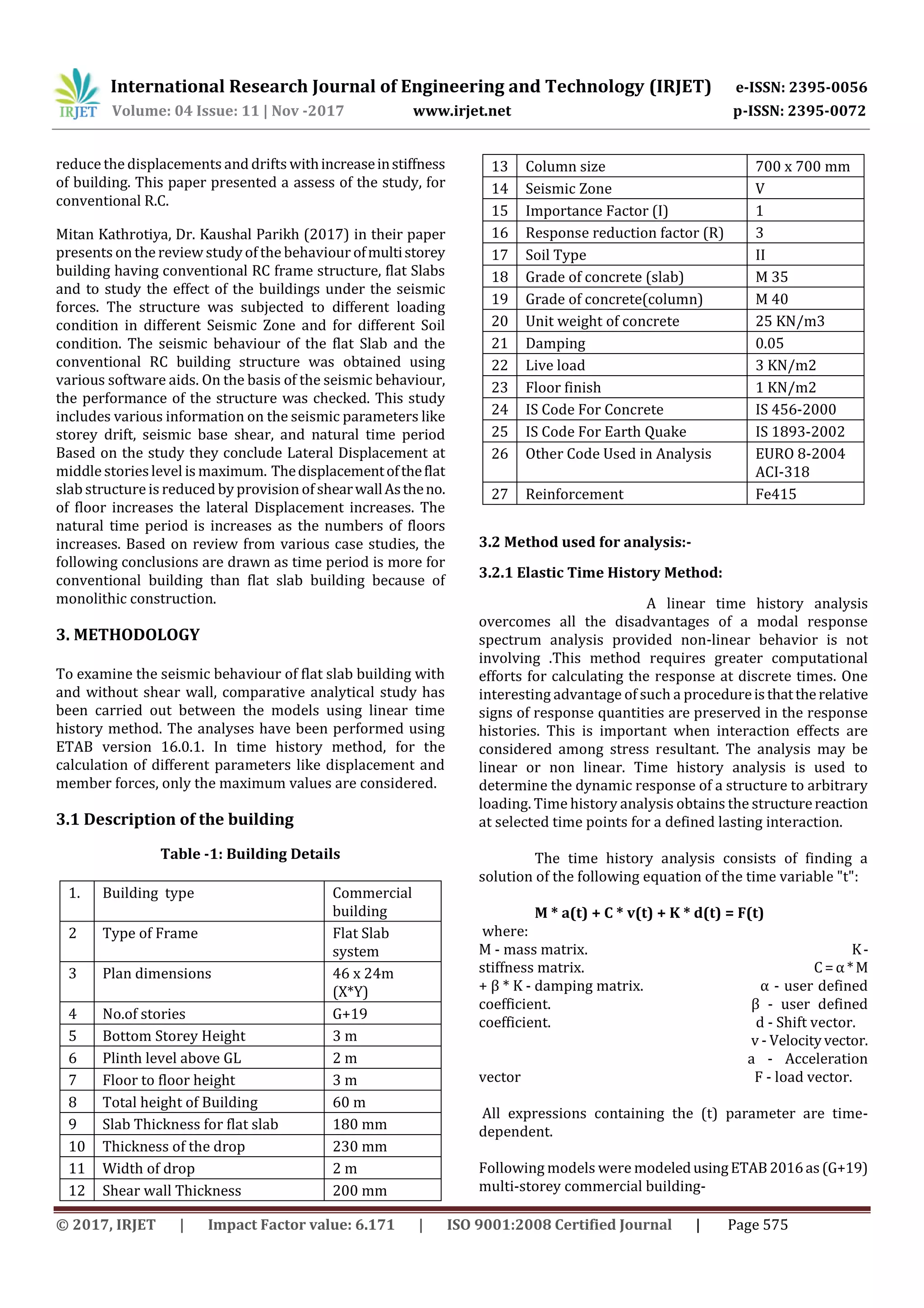 Seismic Response of Multi storey Flat Slab Building with and without ...