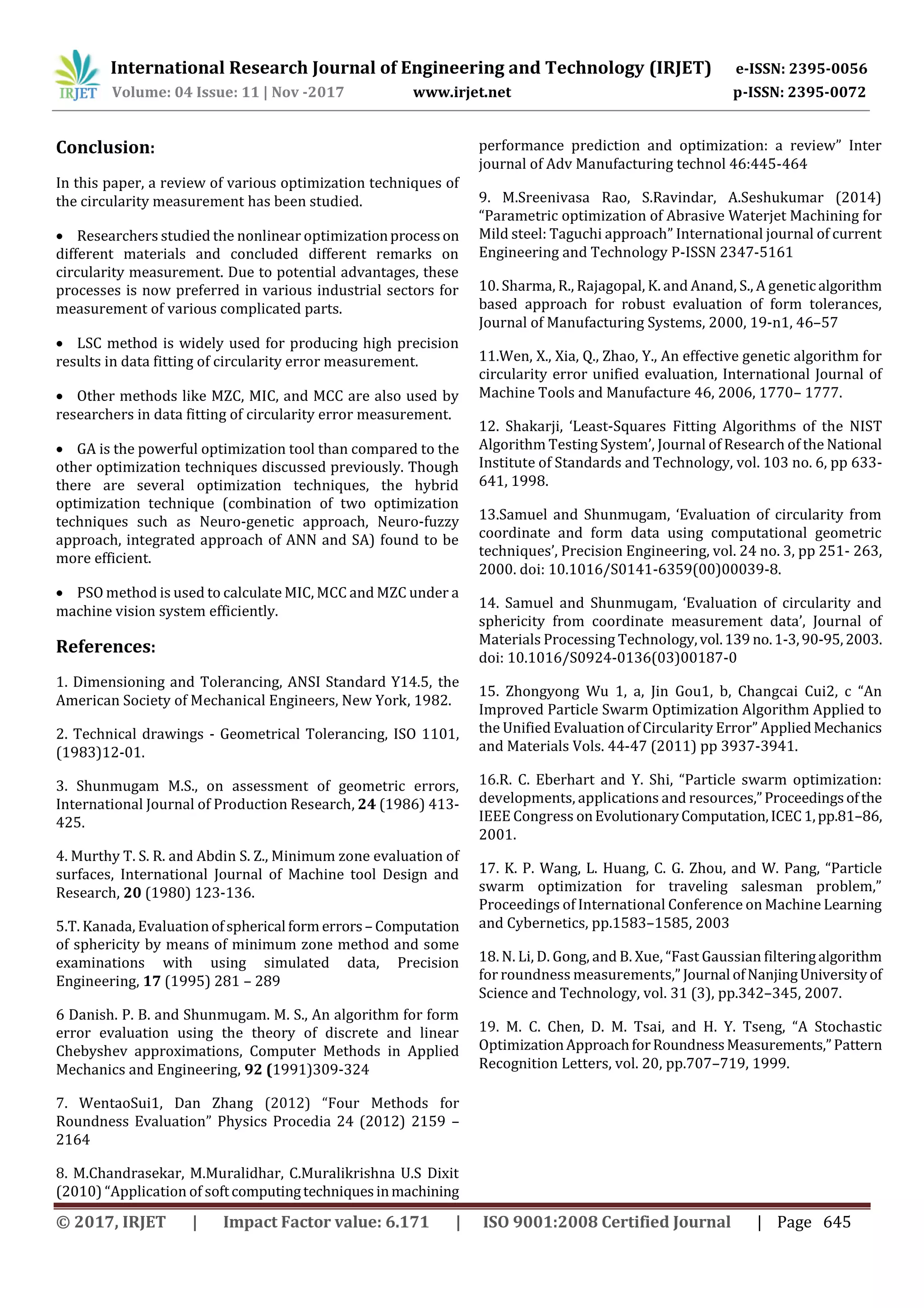 Some Reviews On Circularity Evaluation Using Non Linear Optimization Some reviews on circularity evaluation using non linear optimization
