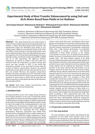 Experimental Study of Heat Transfer Enhancement by using ZnO and Al2O3 ...