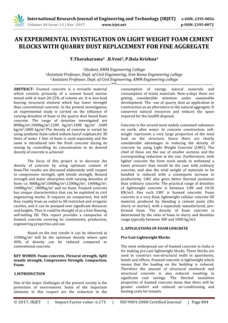 An Experimental Investigation on Light Weight Foam Cement Blocks with ...