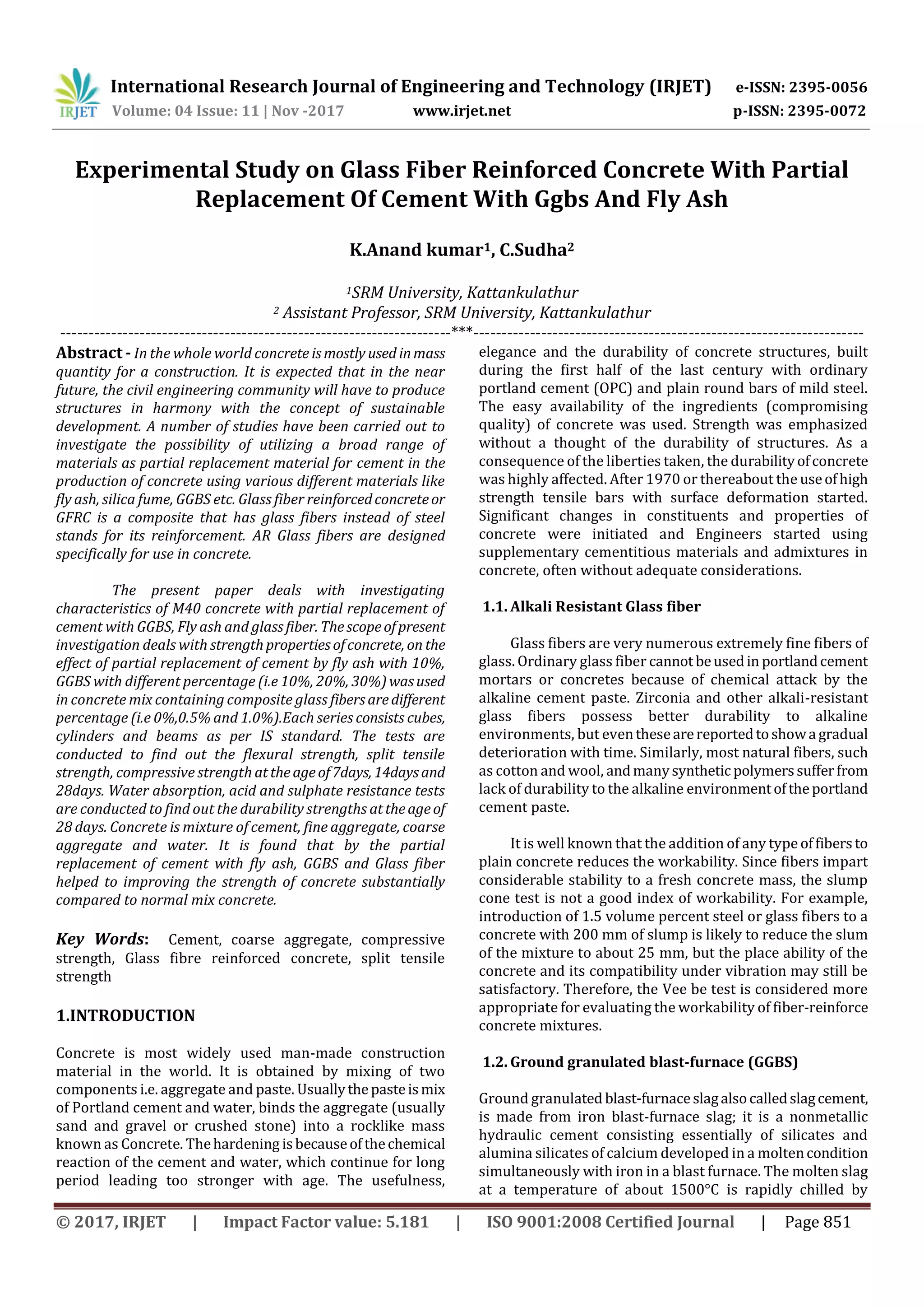 Experimental Study On Glass Fiber Reinforced Concrete with Partial ...