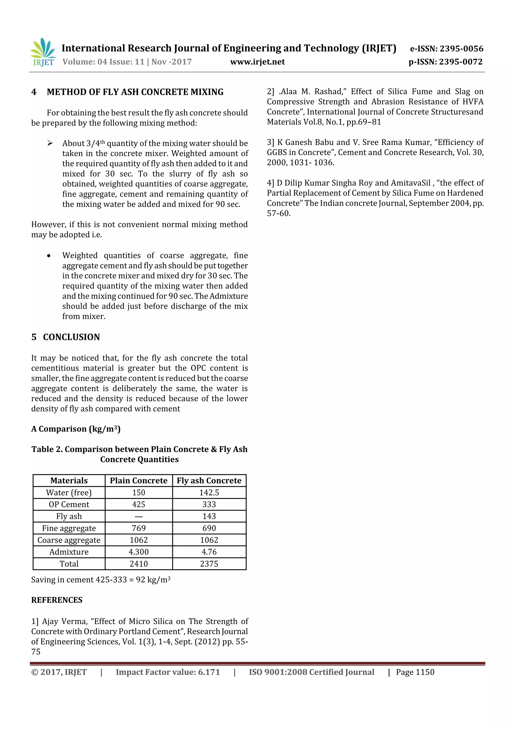 Partial Replacement of Cement by Fly ash in Concrete Mix Design | PDF
