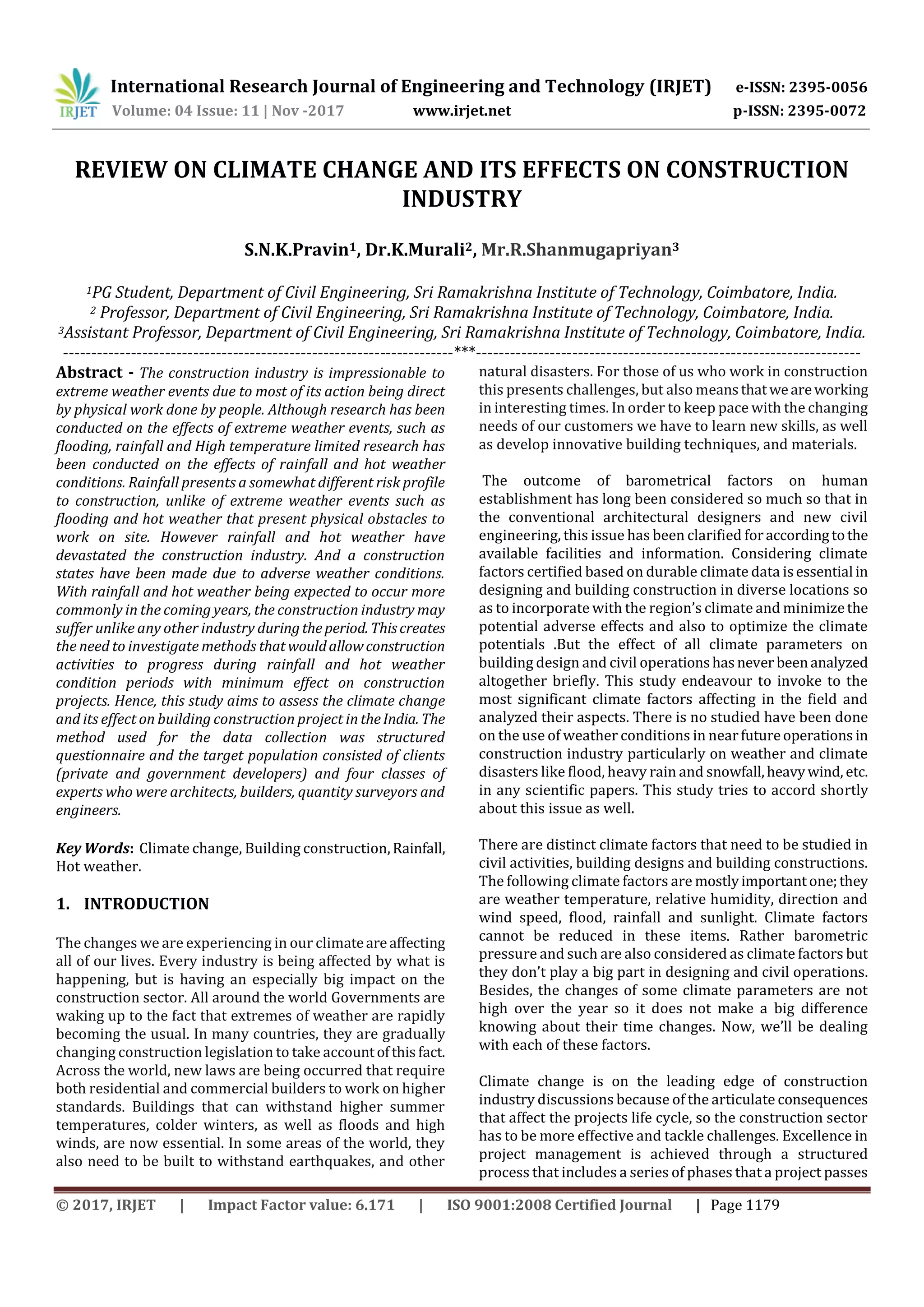 Review on Climate Change and its Effects on Construction Industry | PDF
