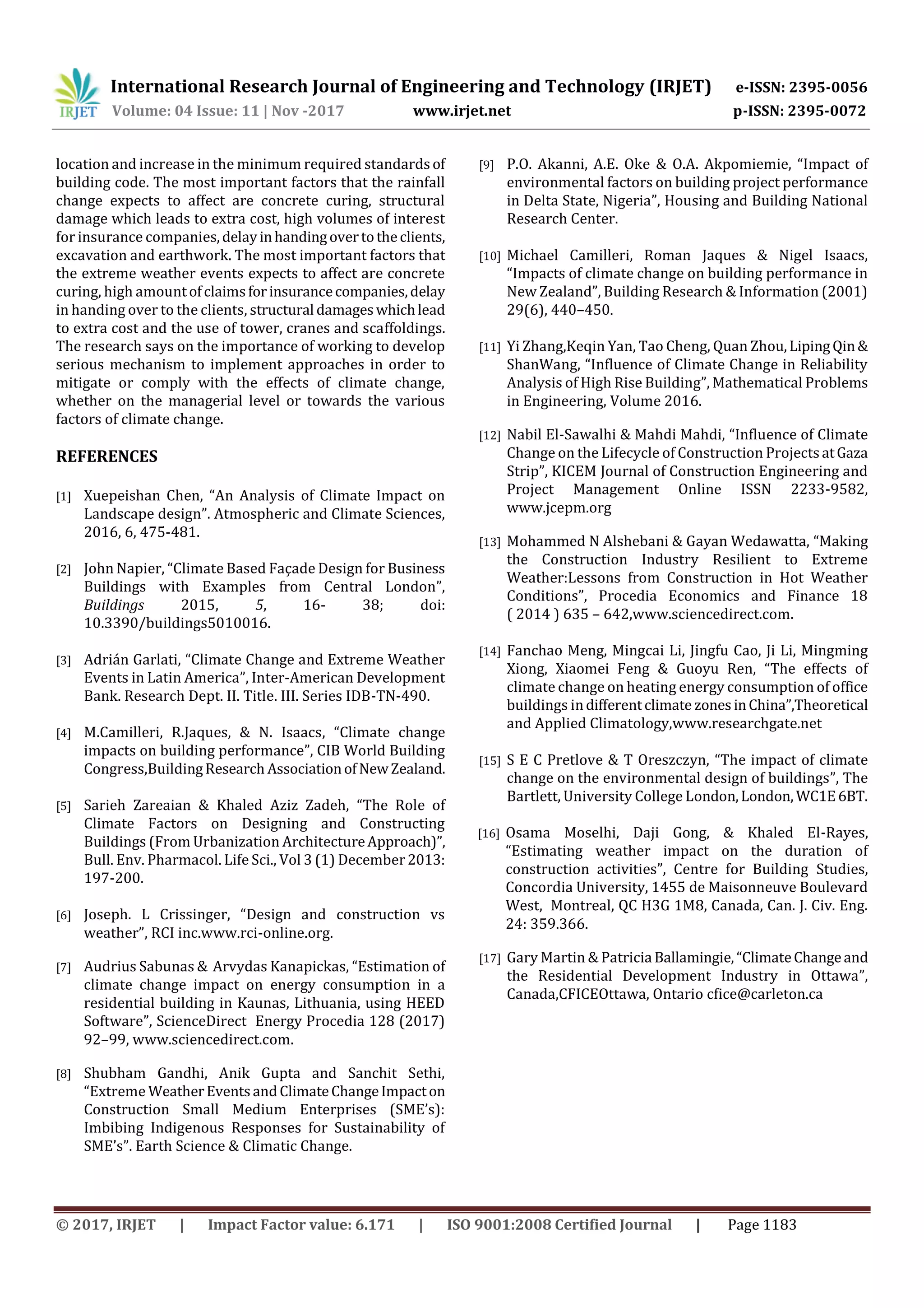 Review on Climate Change and its Effects on Construction Industry | PDF
