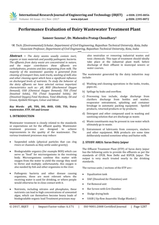 Performance Evaluation of Dairy Wastewater Treatment Plant | PDF