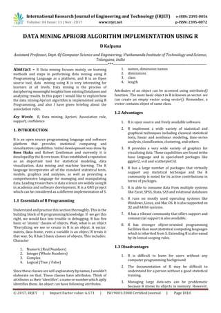 Data Mining Apriori Algorithm Implementation using R | PDF