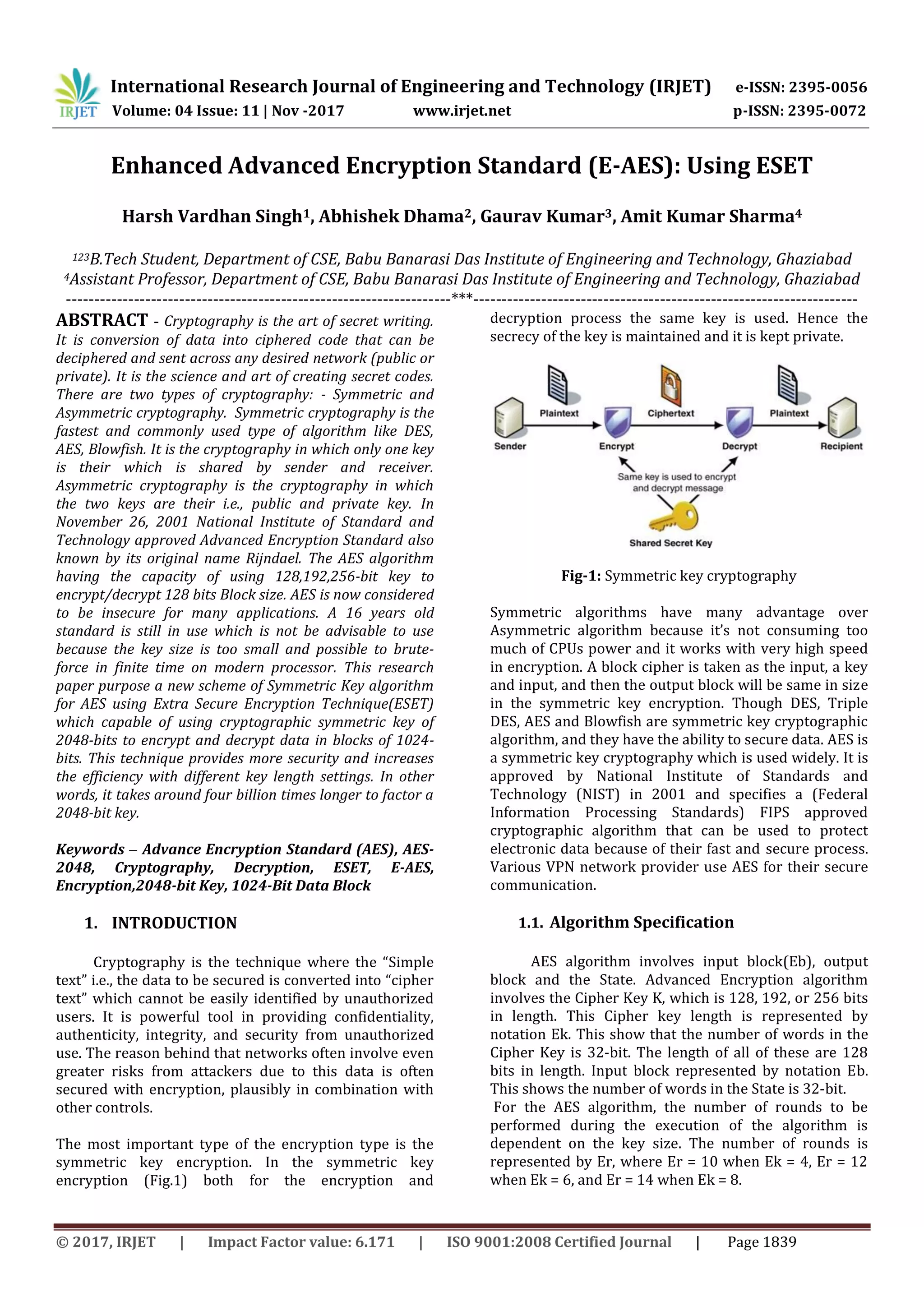 Enhanced Advanced Encryption Standard E Aes Using Eset Pdf Enhanced Advanced Encryption Standard E Aes Using Eset Pdf