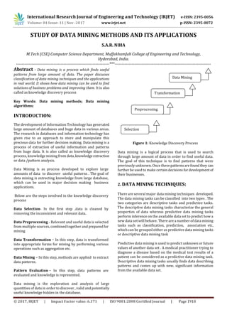 Study of Data Mining Methods and its Applications | PDF