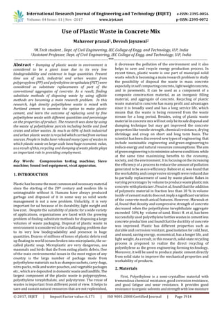 Use of Plastic Waste in Concrete Mix | PDF