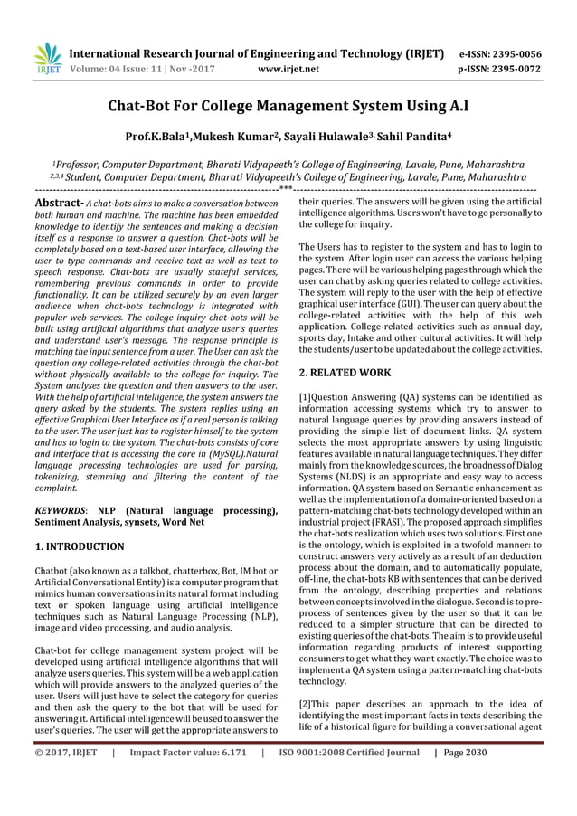 Chat-Bot for College Management System using A.I | PDF