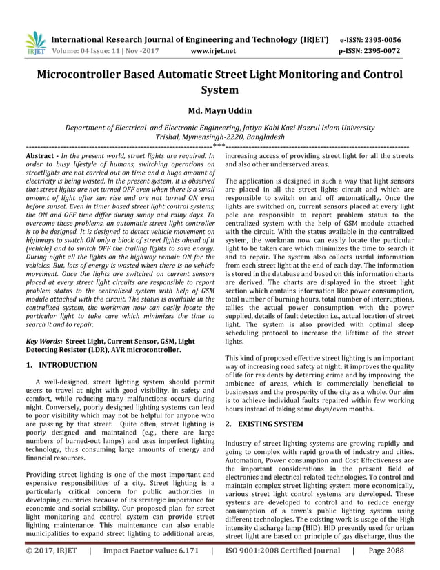 Microcontroller Based Automatic Street Light Monitoring and Control ...