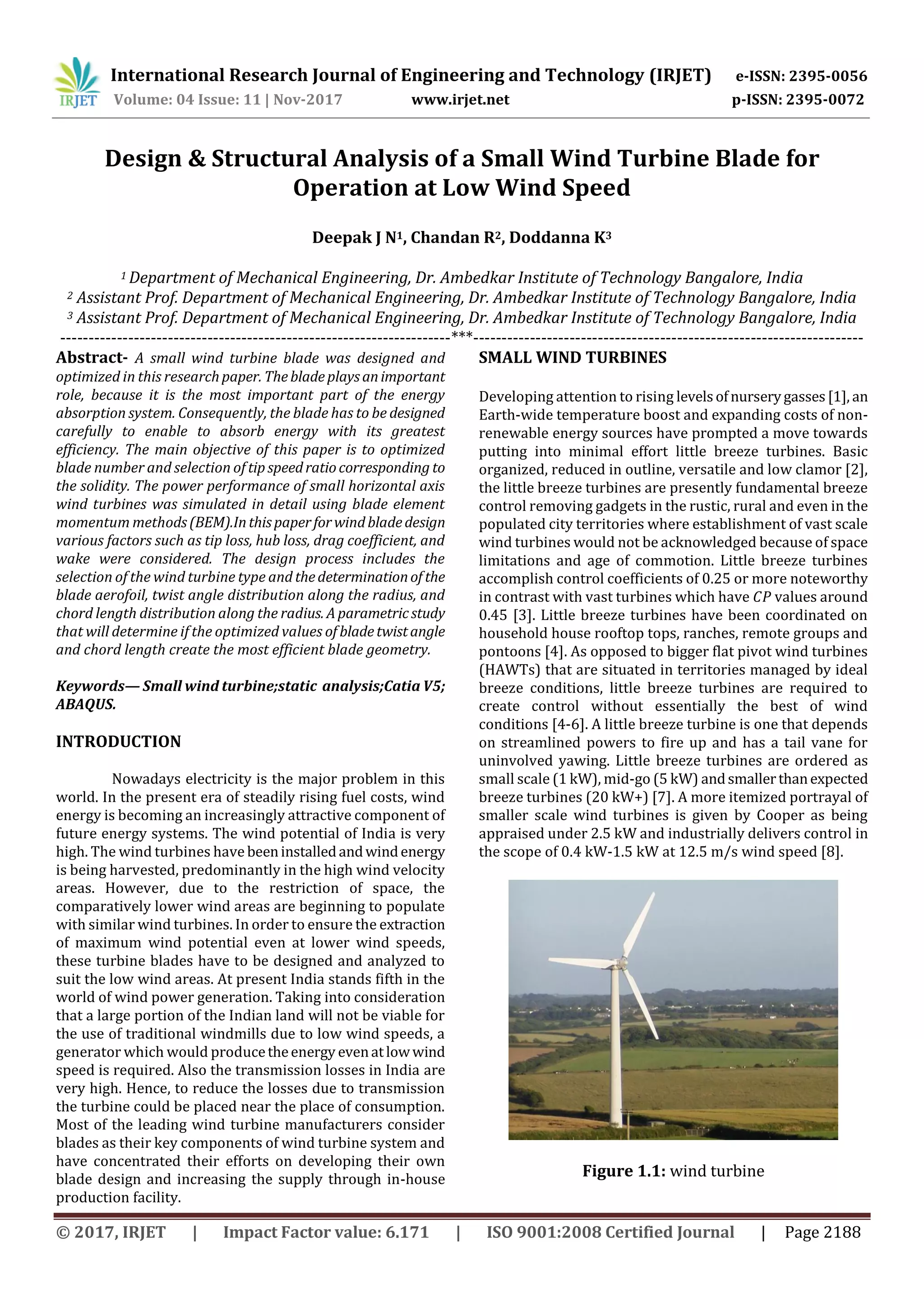 Design & Structural Analysis of a Small Wind Turbine Blade for ...