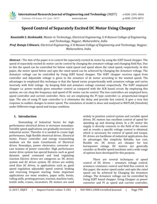 Speed Control of Separately Excited DC Motor Using Chopper | PDF