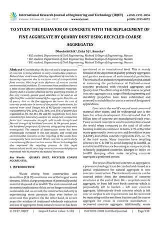 To Study the Behavior of Concrete With the Replacement of Fine ...