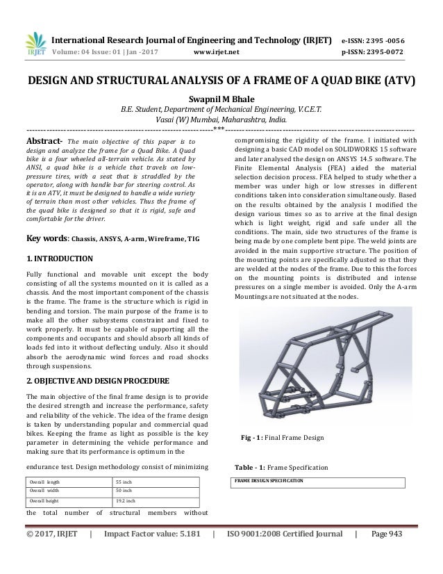 Design And Structural Analysis Of A Frame Of A Quad Bike Atv