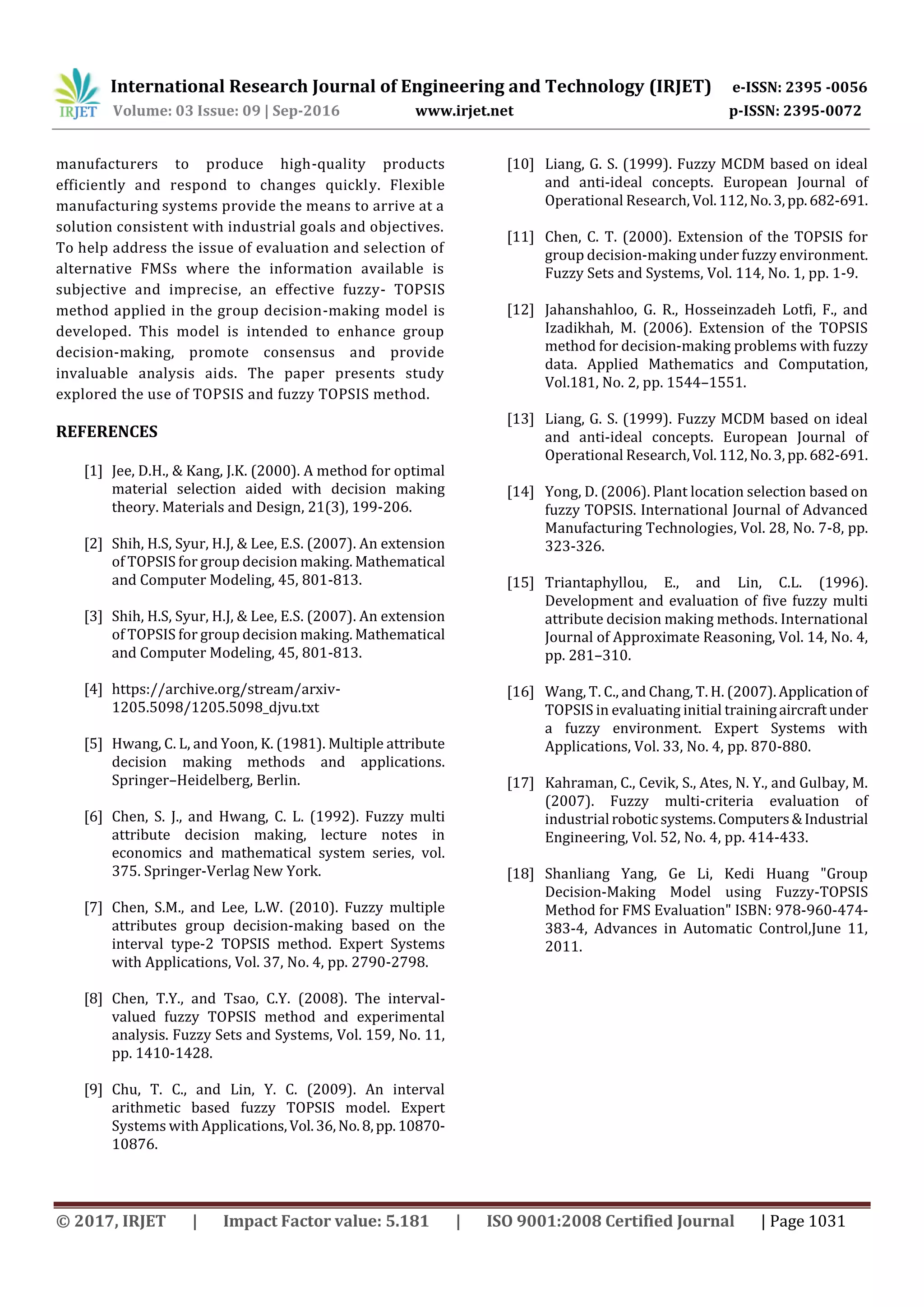 The Evaluation of Topsis and Fuzzy-Topsis Method for Decision Making ...