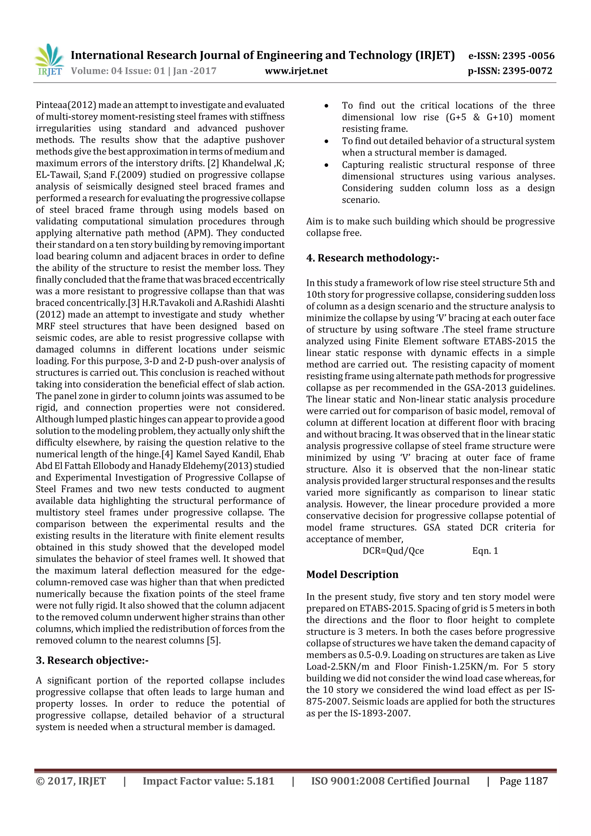 Progressive Collapse Analysis of Low Rise Steel Frame Structure With ...