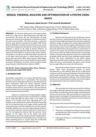 Design, Thermal Analysis and Optimization of a Piston using Ansys | PDF