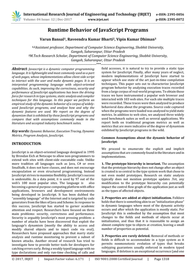 Runtime Behavior of JavaScript Programs | PDF
