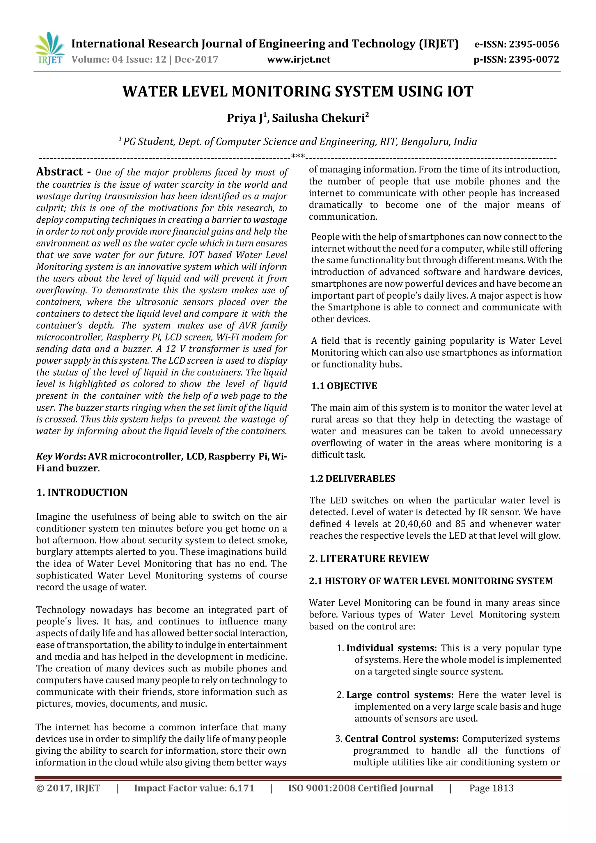 Water Level Monitoring System using IOT | PDF