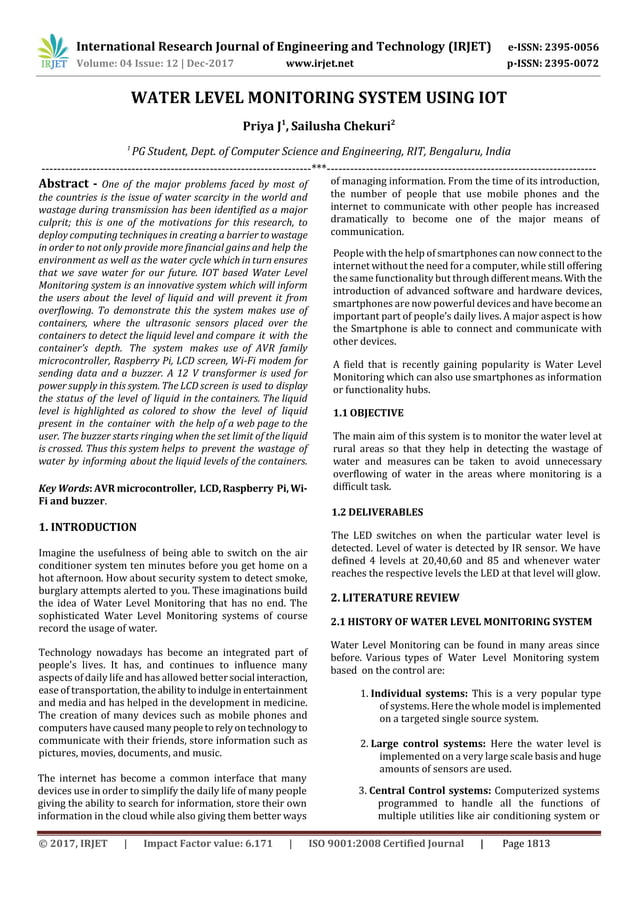 Water Level Monitoring System using IOT | PDF