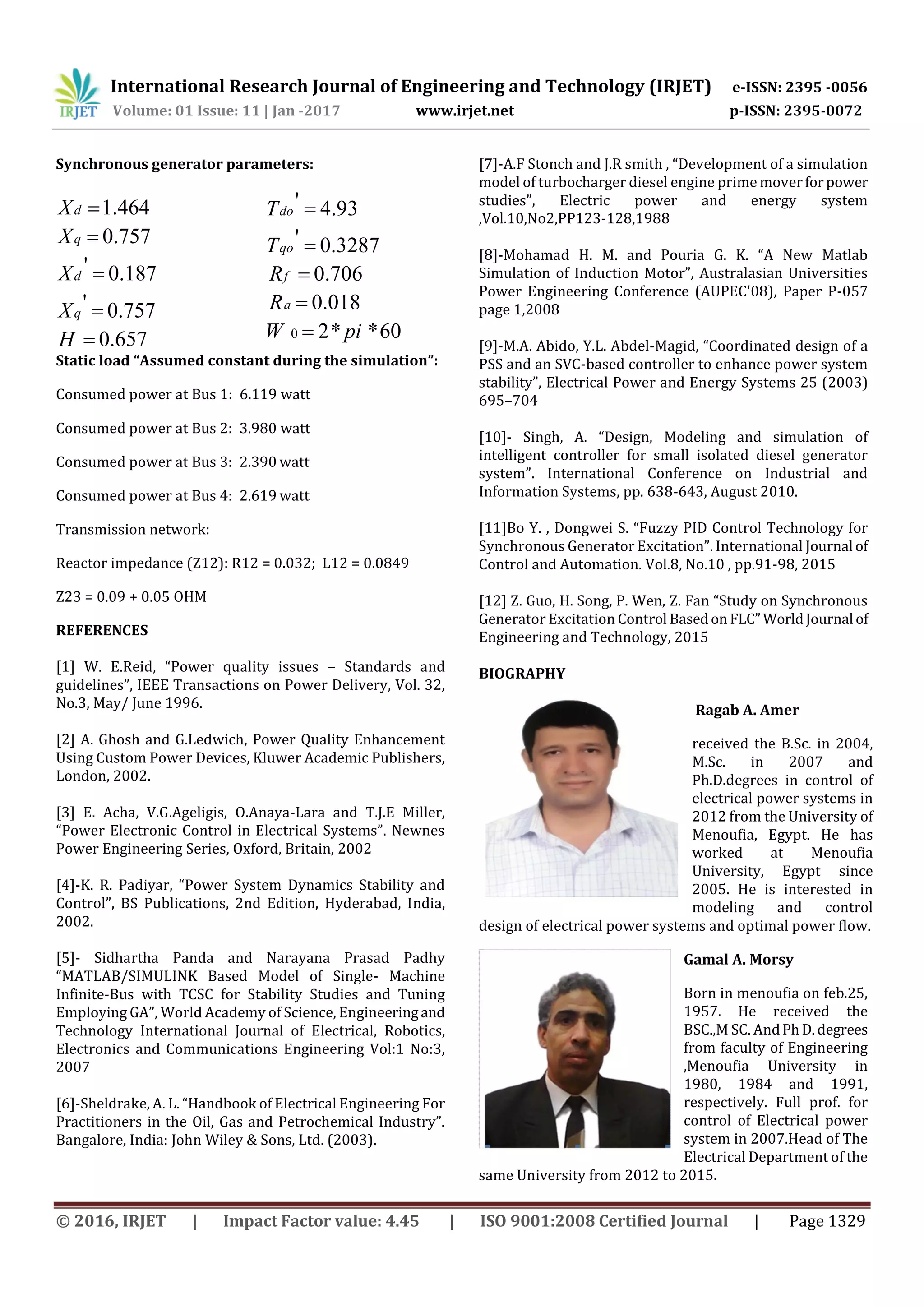 Fuzzy logic controller for synchronous generators in a stand-alone ...