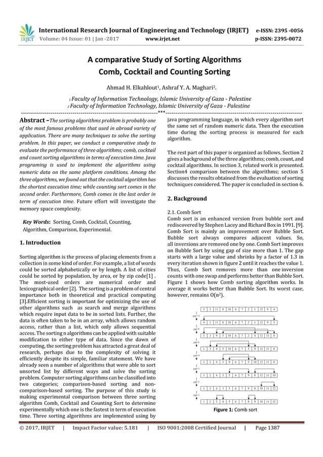 A comparative Study of Sorting Algorithms Comb, Cocktail and Counting ...