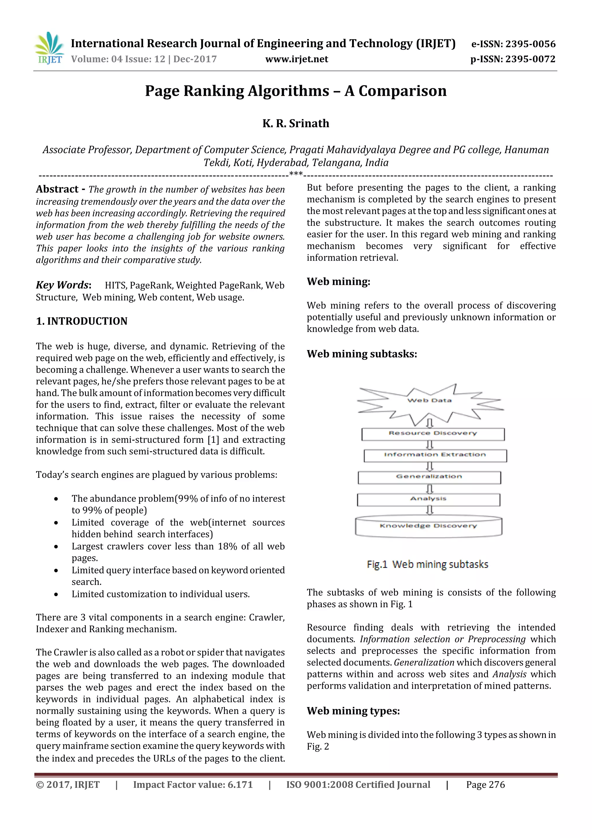 IRJET- Page Ranking Algorithms – A Comparison | PDF