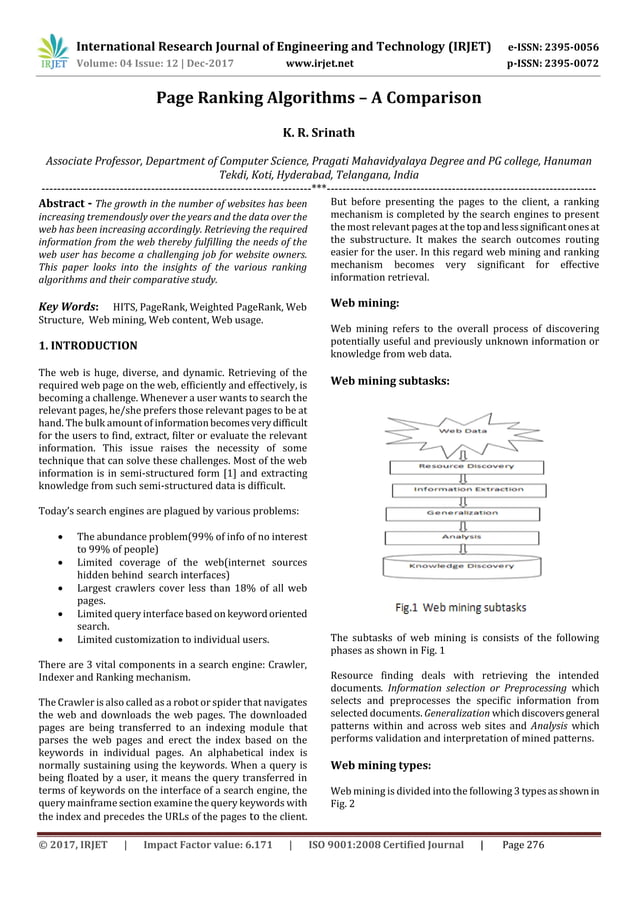 IRJET- Page Ranking Algorithms – A Comparison | PDF