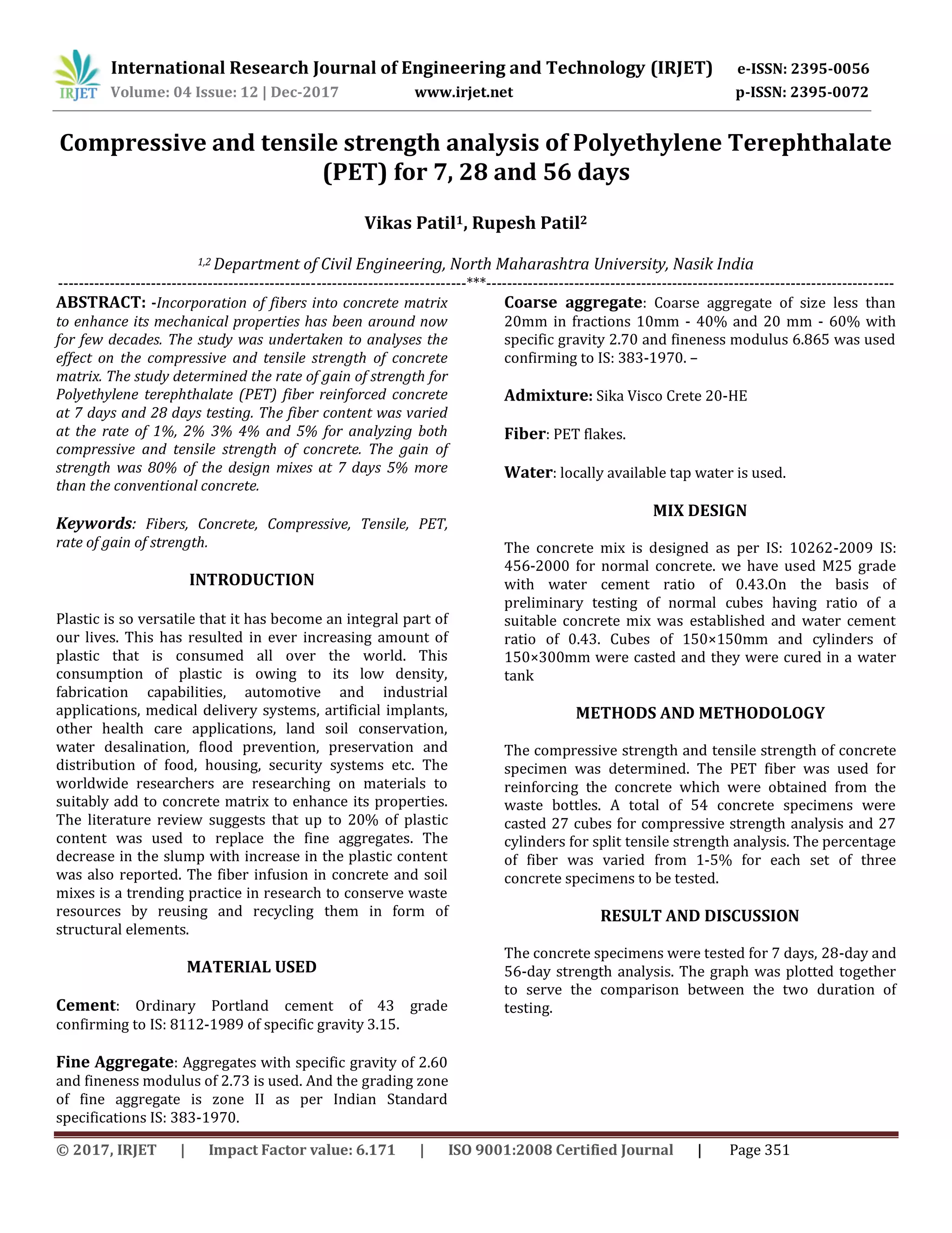 Compressive and Tensile Strength Analysis of Polyethylene Terephthalate ...