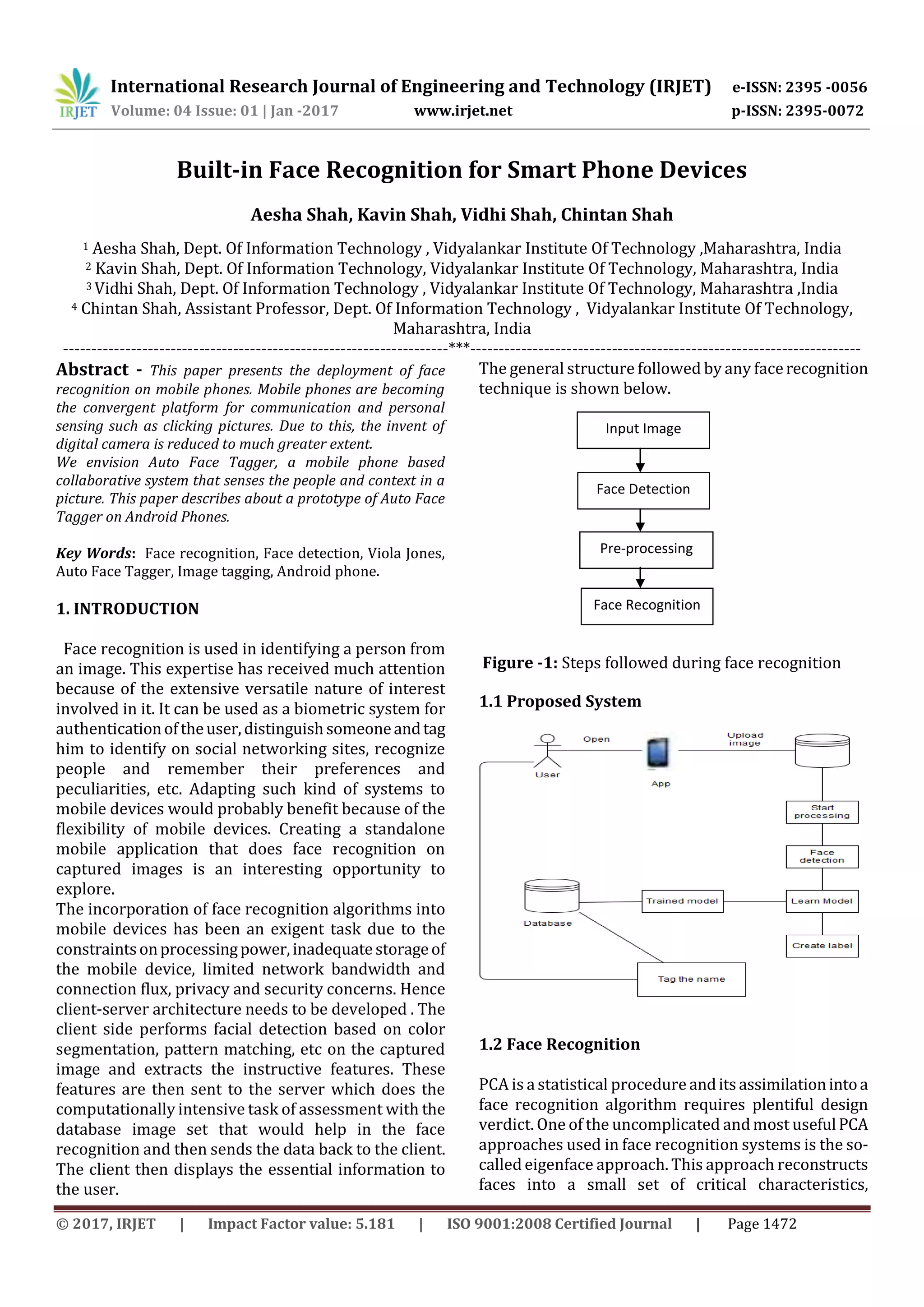 Built-in Face Recognition for Smart Phone Devices | PDF