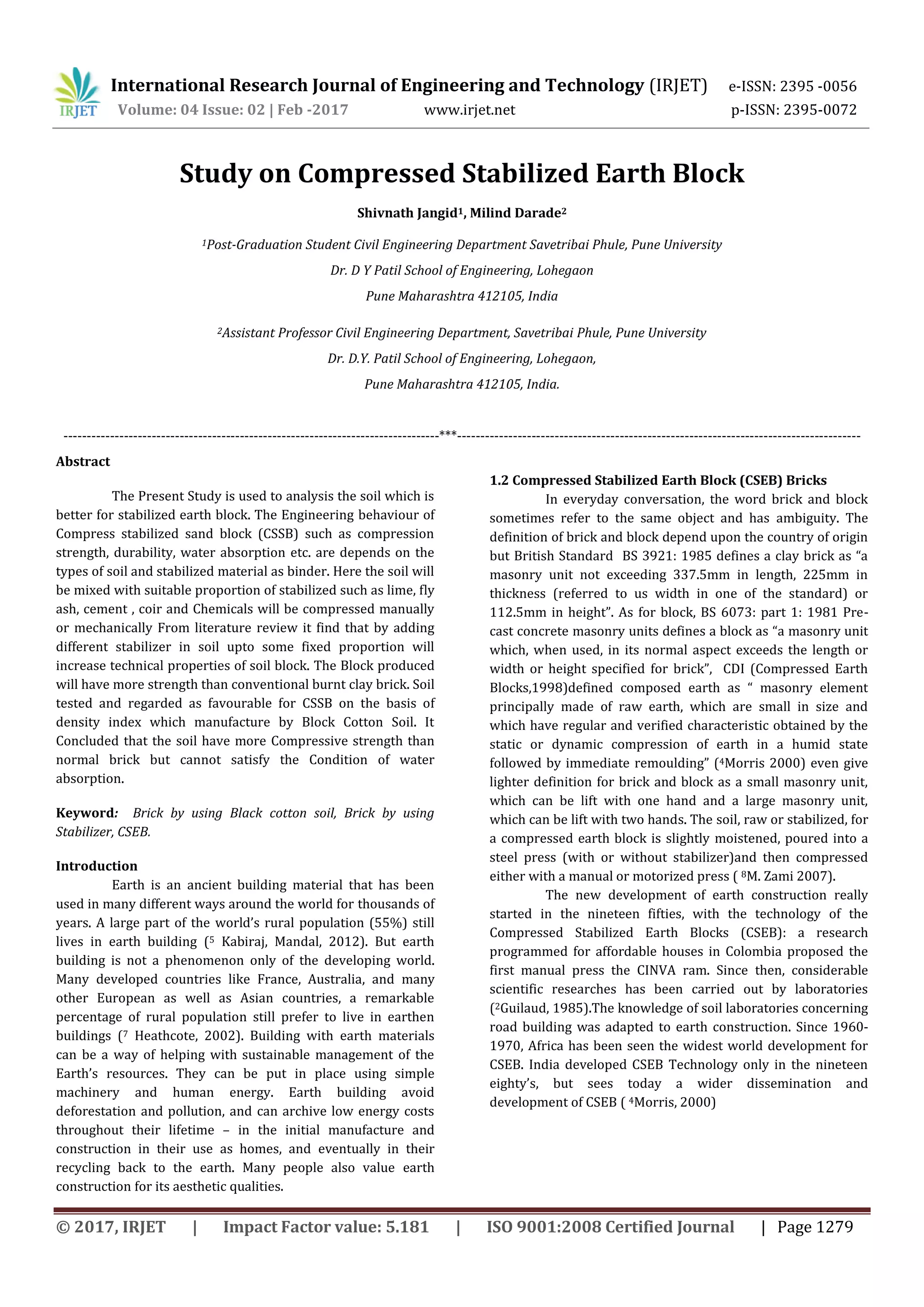 Study on Compressed Stabilized Earth Block | PDF