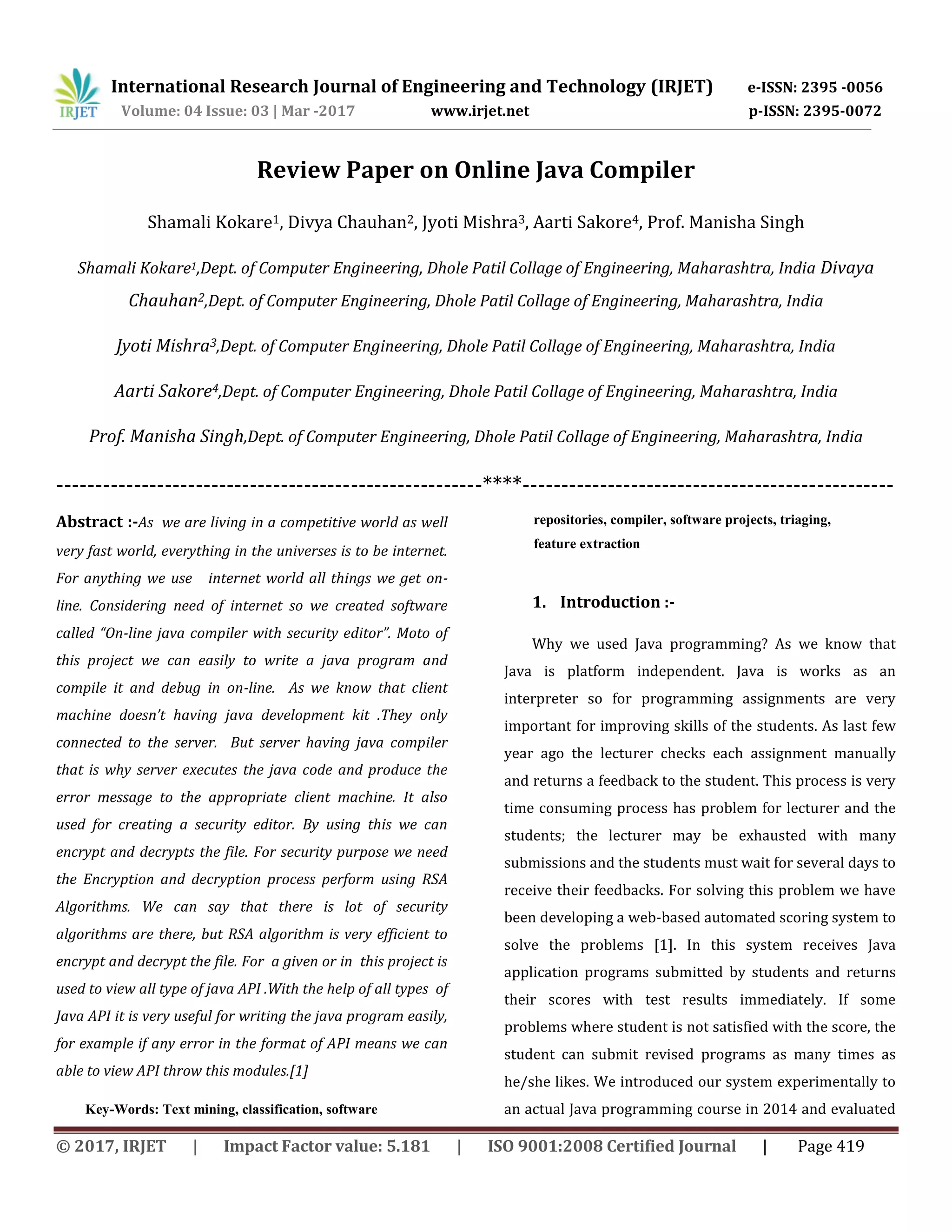 Review Paper on Online Java Compiler | PDF