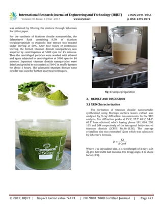 Green Synthesis of TiO2 Nanoparticle Using Moringa Oleifera Leaf ...