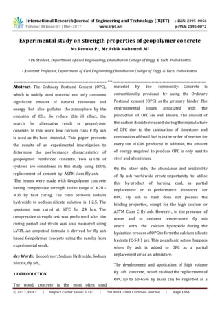 Experimental Study On Strength Properties Of Geopolymer Concrete | PDF